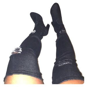 Thigh High Denim Heel Boot